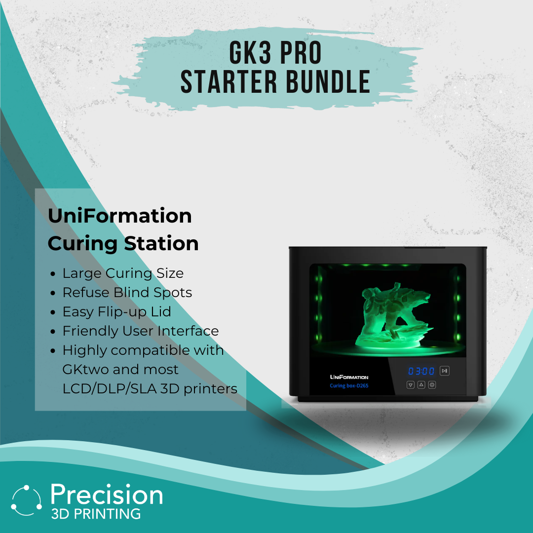 Uniformation GK3 Pro Starter Bundle highlighting the Uniformation Curing Station and its specifications