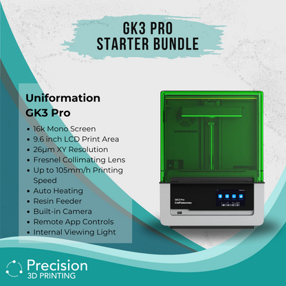 Uniformation GK3 Pro Starter Bundle highlighting the Uniformation GK3 Pro Printer and its specifications
