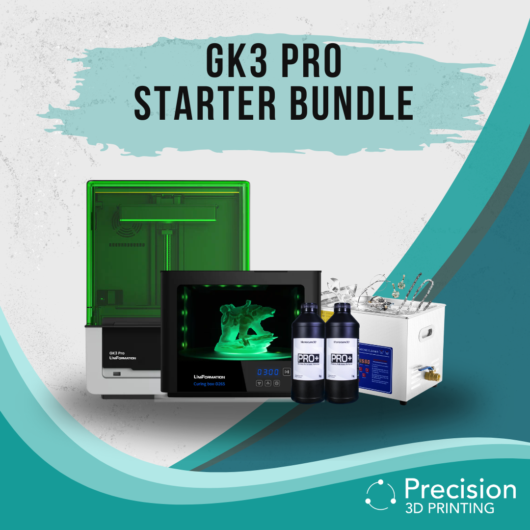 GK3 Pro Starter Bundle with GK3 Pro Printer, Uniformation Curing box, Pro+ Resin, and Ultrasonic Cleaner