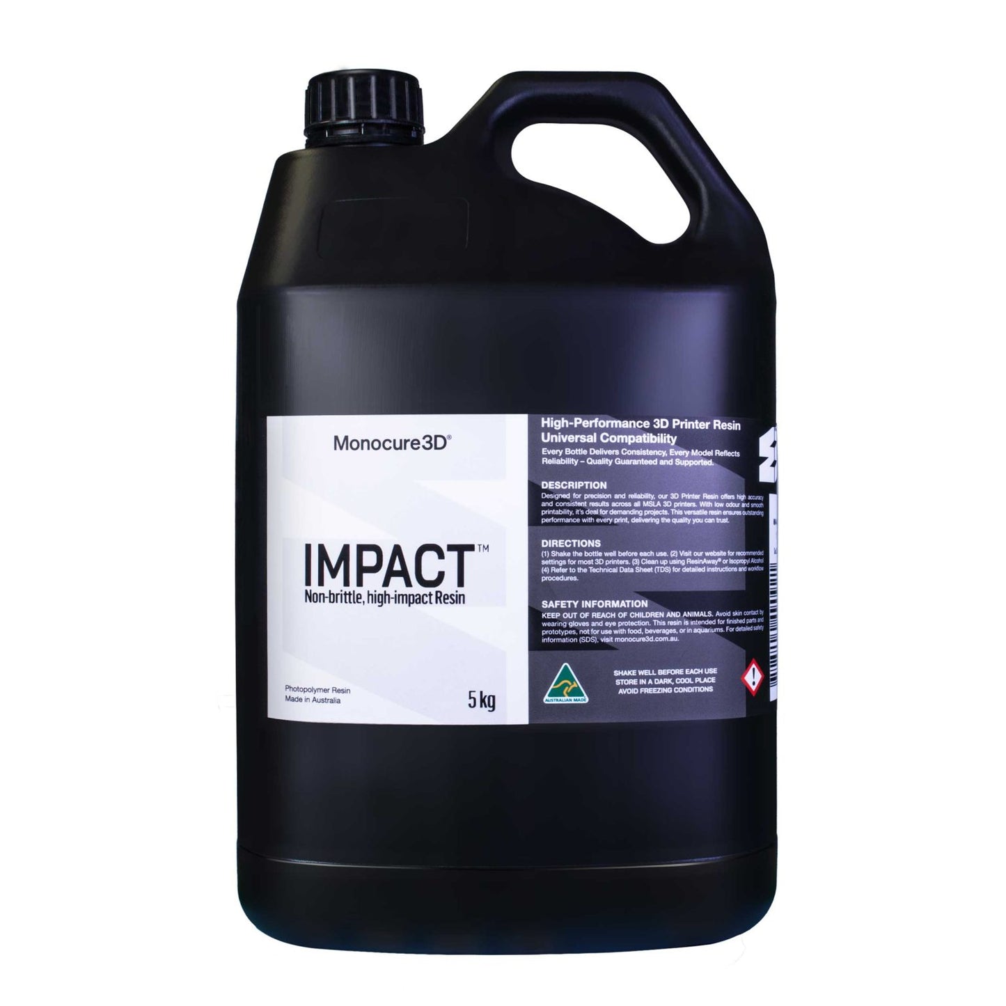 Monocure3D IMPACT Durable Resin in Translucent, Slate Grey, and Black – premium durable resin for tough 3D prints