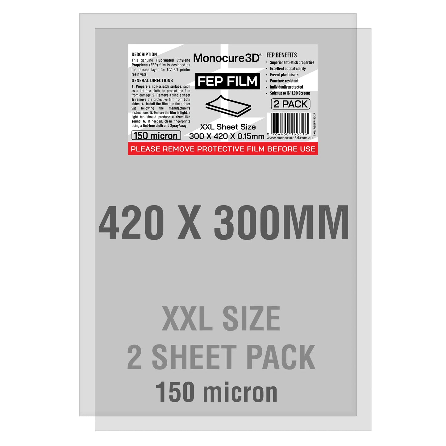 XXL Fep Film 150 Micron (2 Sheet Pack)