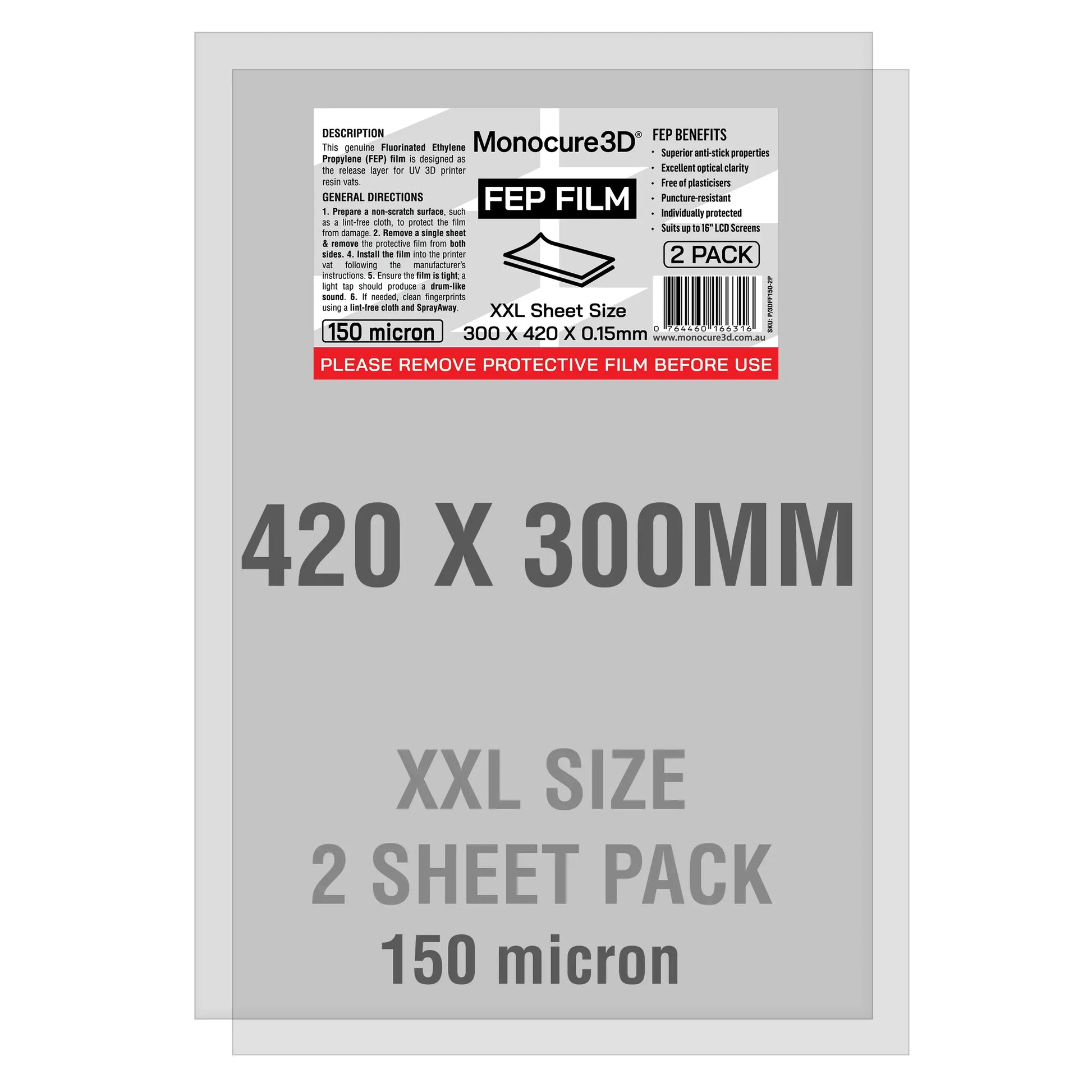 XXL Fep Film 150 Micron (2 Sheet Pack)