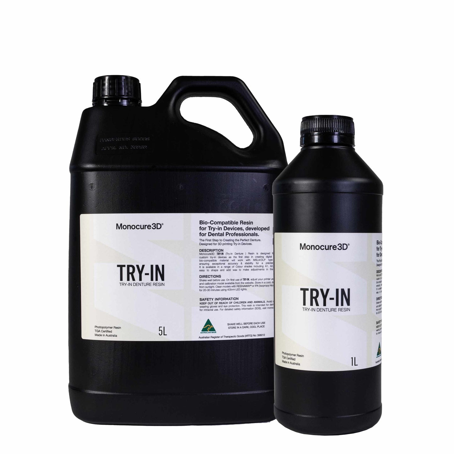 Monocure3D TRY-IN Biocompatible Dental Resin 1kg and 5kg – premium dental resin for accurate try-in fittings
