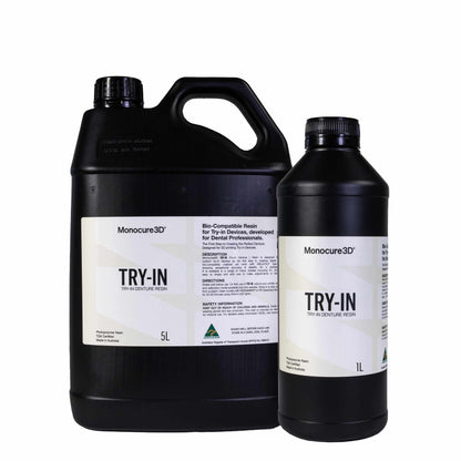 Monocure3D TRY-IN Biocompatible Dental Resin 1kg and 5kg – premium dental resin for accurate try-in fittings