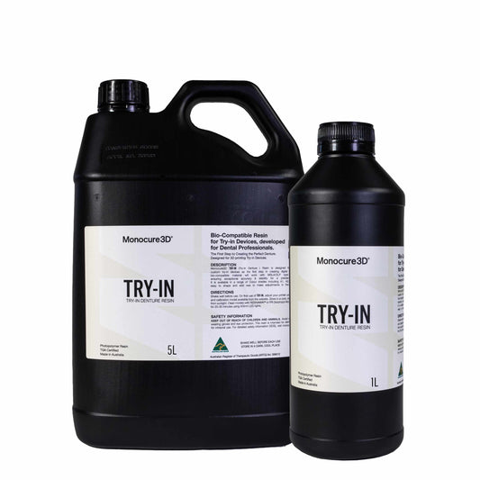 Monocure3D TRY-IN Biocompatible Dental Resin 1kg and 5kg – premium dental resin for accurate try-in fittings